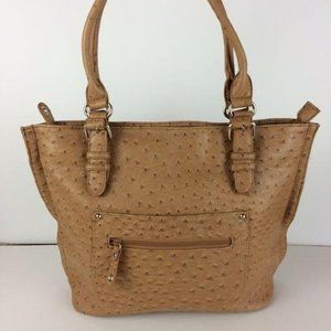 Reflections Shoulder Tote Tan Vegan Ostrich Faux Leather Purse Zipper Closure